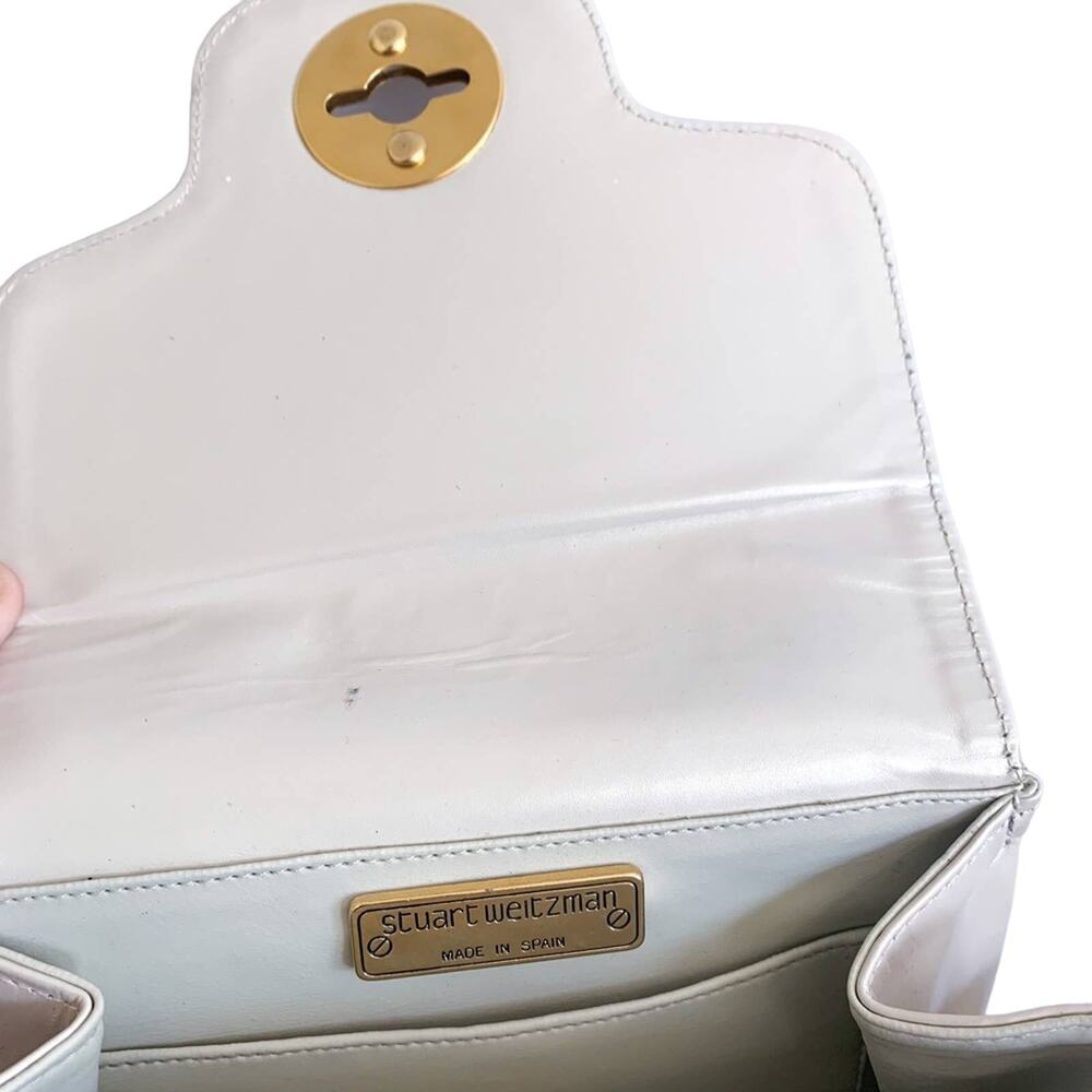 Stuart Weitzman Boxy Pearl Flat and Chain Crossbody Bag Purse White Gold Small - Picture 9 of 14